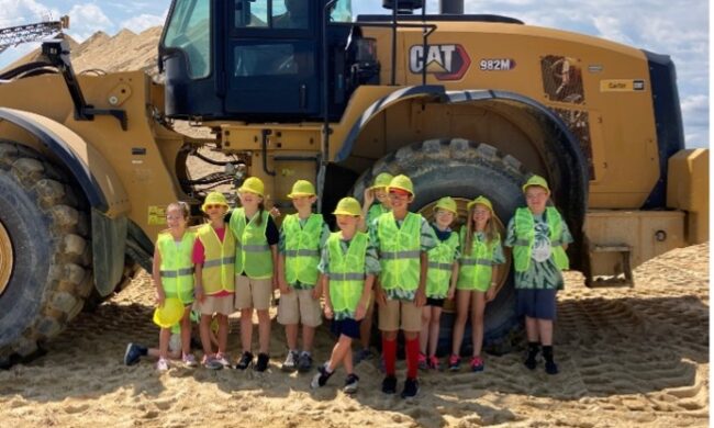 Students from New Kent Christian Academy elementary school take a field trip to Chaney’s Charles City Mine Site to learn about mining, reclamation, and concrete.